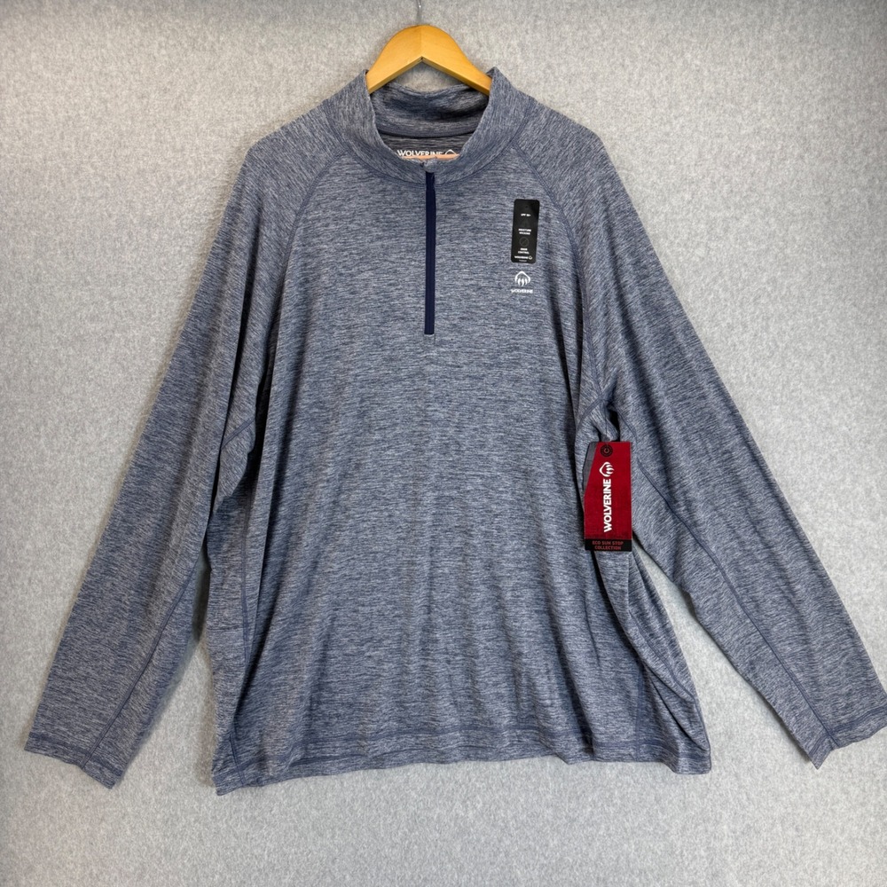 Wolverine Eco Sun Stop 1/4 Zip Pullover Shirt UPF 50 Heather‎ Navy Size XXL NWT